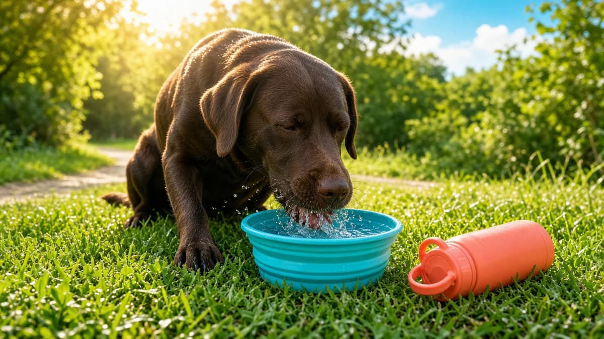 Cachorro bebendo água fresca em um pote limpo