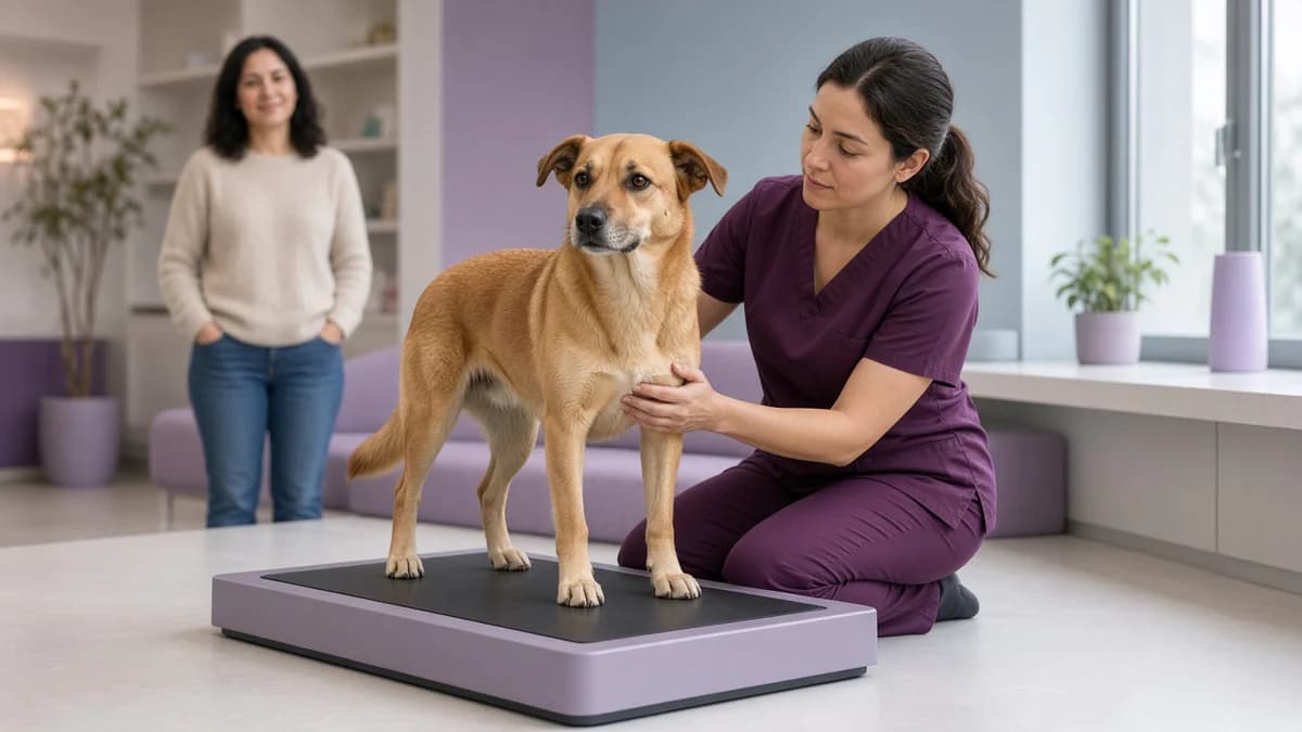 Cachorro adulto diante de uma porção medida de ração