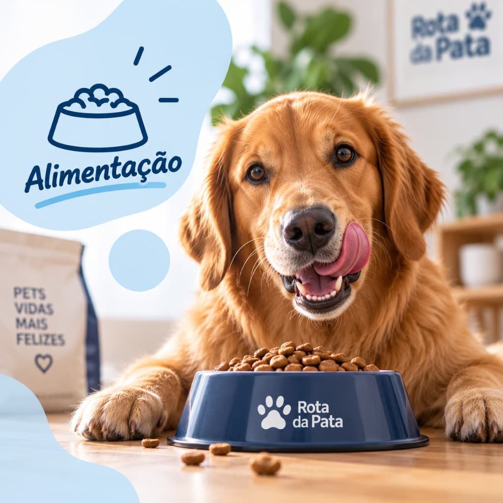 Cão golden retriever comendo ração em tigela branca